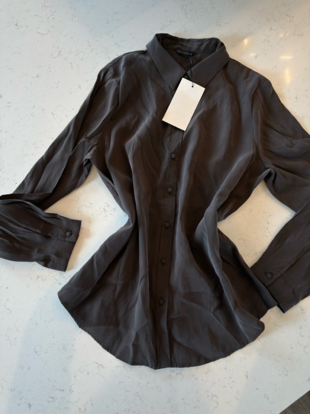 Zara Dark Charcoal Button-Front Blouse